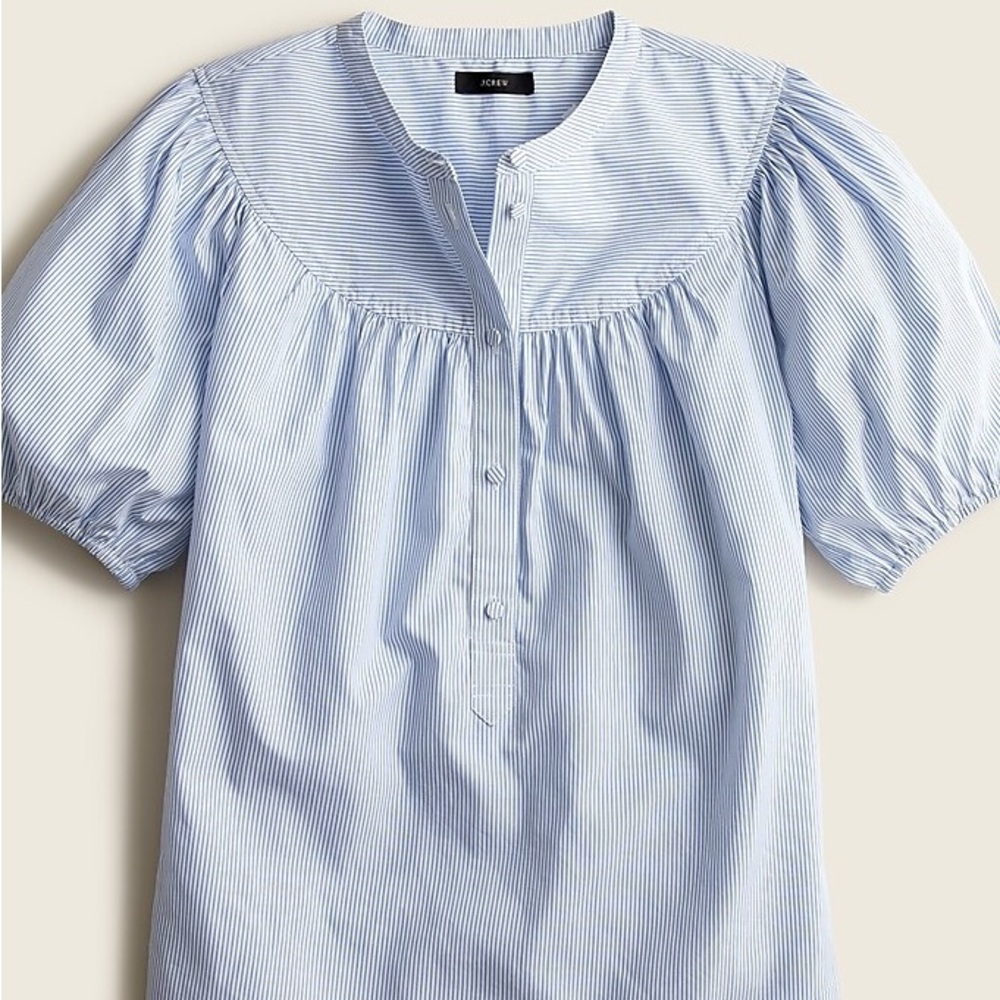 J Crew Puff-sleeve cotton poplin popover top in stripe